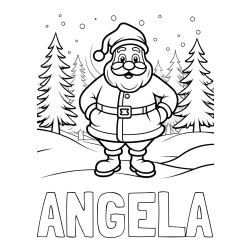 Online izdelana pobarvanka - Pobarvanka imena ANGELA in pobarvanka Božička v gozdu