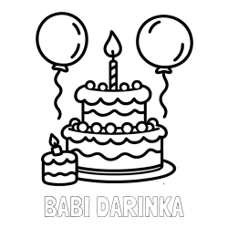 Online izdelana pobarvanka - Pobarvanka imena BABI DARINKA in pobarvanka velike rojstnodnevne torte