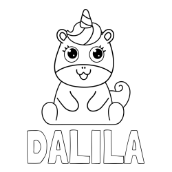 Online izdelana pobarvanka - Pobarvanka imena DALILA in pobarvanka čudovitega samoroga Unicorn
