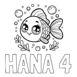 Online izdelana pobarvanka - Pobarvanka imena HANA 4 in pobarvanka prisrčne ribice