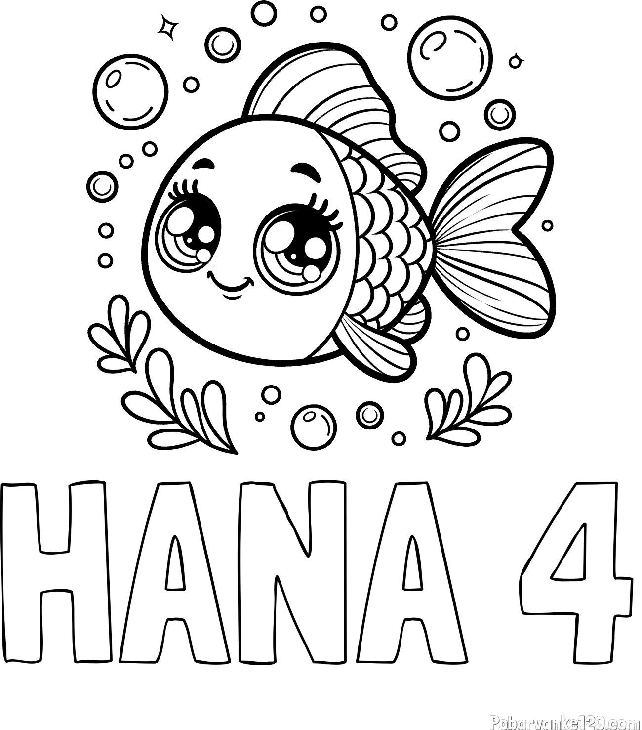 Pobarvanka imena HANA 4 in pobarvanka prisrčne ribice