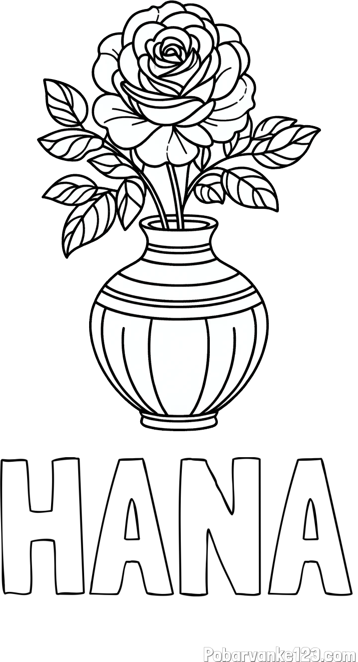 Pobarvanka imena HANA in pobarvanka vrtnice v vazi