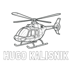 Online izdelana pobarvanka - Pobarvanka imena HUGO KALIŠNIK in pobarvanka sodobnega helikopterja