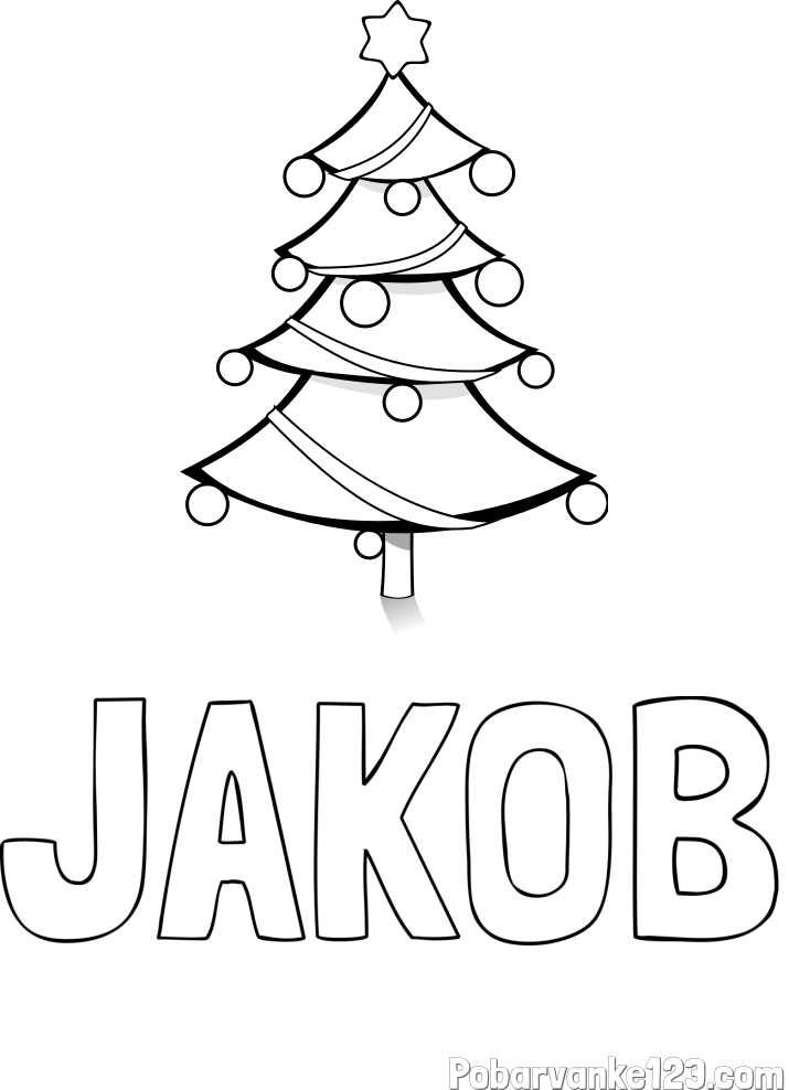 Pobarvanka imena JAKOB in božična smreka
