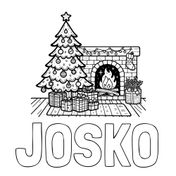 Online izdelana pobarvanka - Pobarvanka imena JOŠKO in pobarvanka božične noči z božično smrečico, darili ter kaminom