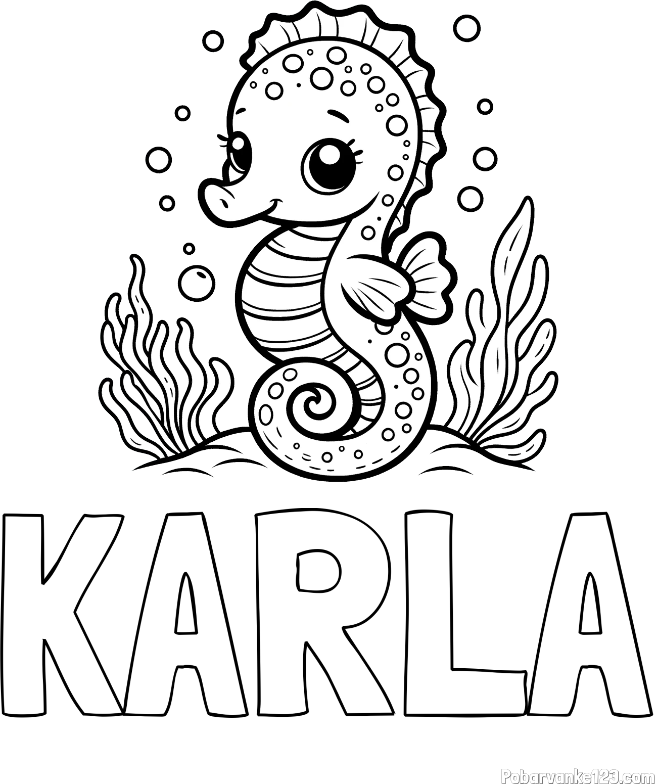 Pobarvanka imena KARLA in pobarvanka morskega konjička