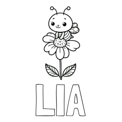 Online izdelana pobarvanka - Pobarvanka imena LIA in pobarvanka ljubke čebelice na roži