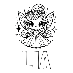 Online izdelana pobarvanka - Pobarvanka imena LIA in prikupna čarobna vila