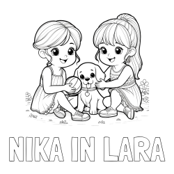 Online izdelana pobarvanka - Pobarvanka imena NIKA IN LARA in pobarvanka prijateljic s kužkom