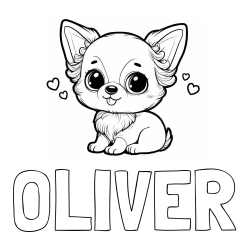 Online izdelana pobarvanka - Pobarvanka imena OLIVER in pobarvanka čivave