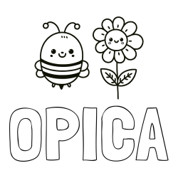 Online izdelana pobarvanka - Pobarvanka imena OPICA in pobarvanka ljubke čebelice in nasmejane rože