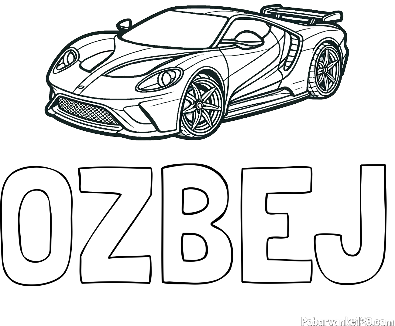 Pobarvanka imena OŽBEJ in Športni avtomobil