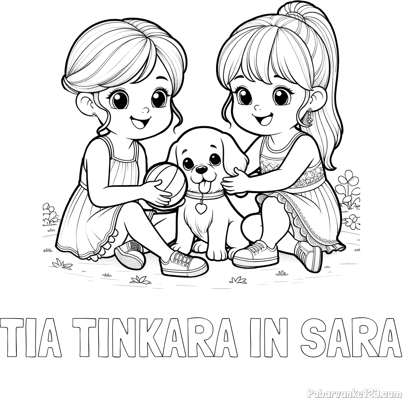 Pobarvanka imena TIA TINKARA IN SARA in pobarvanka prijateljic s kužkom