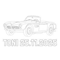 Online izdelana pobarvanka - Pobarvanka imena TONI 25.11.2025 in pobarvnaka starega BMW
