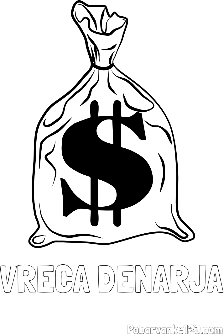 Pobarvanka imena VREČA DENARJA in pobarvanka žaklja z denarjem
