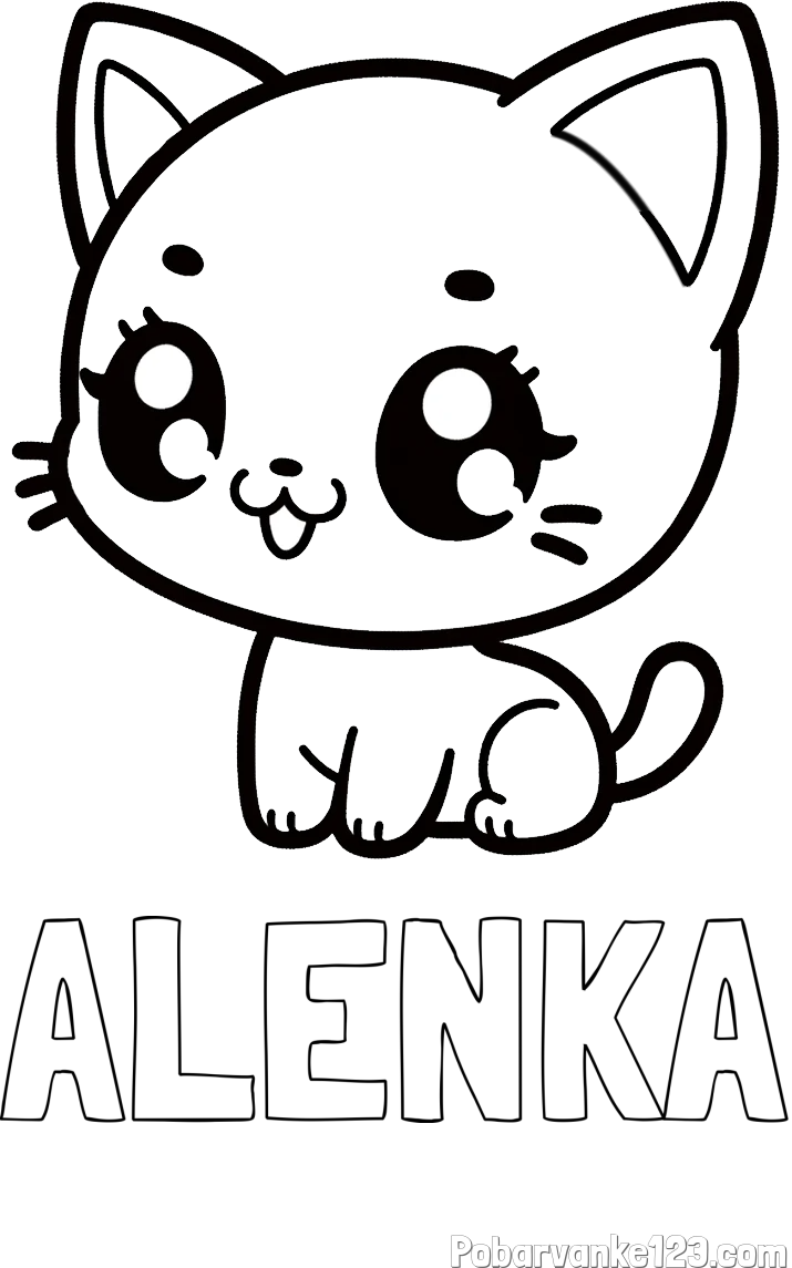 Pobarvanka imena ALENKA in pobarvnaka ljubke muce v anime slogu
