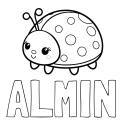 Online izdelana pobarvanka - Pobarvanka imena ALMIN in pobarvanka ljubke pikapolonice