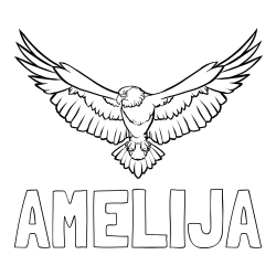 Online izdelana pobarvanka - Pobarvanka imena AMELIJA in pobarvanka orla s široko razprtimi krili