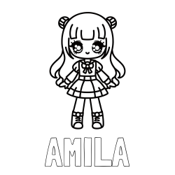 Online izdelana pobarvanka - Pobarvanka imena AMILA in otroška pobarvanka punčke v anime slogu