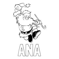 Online izdelana pobarvanka - Pobarvanka imena ANA in pobarvanka razigranega Božička