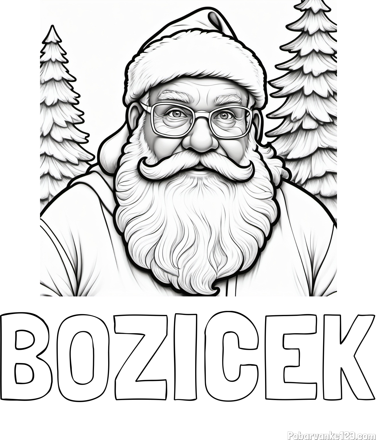 Pobarvanka imena BOŽIČEK in pobarvanka Božička z očali