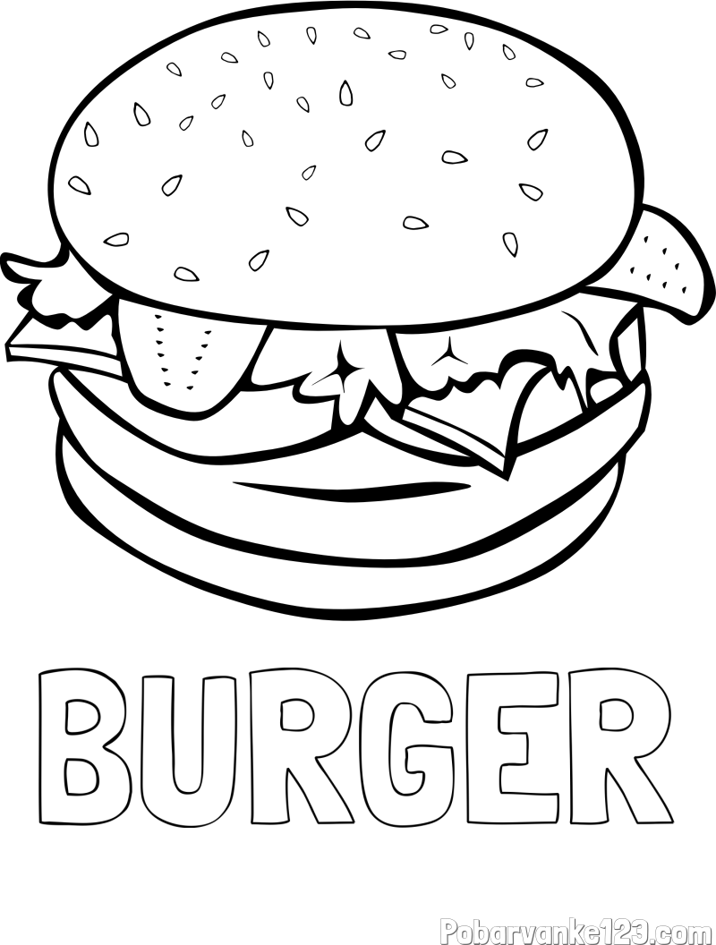 Pobarvanka imena BURGER in pobarvanka hamburgerja