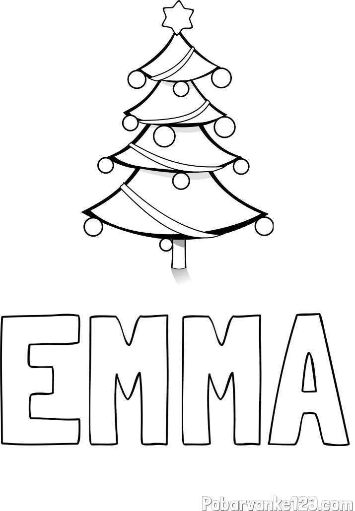 Pobarvanka imena EMMA in božična smreka