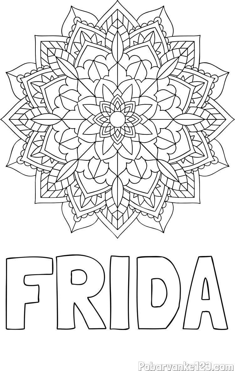 Pobarvanka imena FRIDA in Čudovita pobarvanka mendale