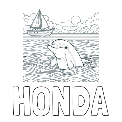 Online izdelana pobarvanka - Pobarvanka imena HONDA in pobarvanka delfina v morju ter jadrnice