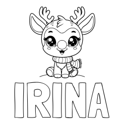 Online izdelana pobarvanka - Pobarvanka imena IRINA in otroška pobarvanka jelenčka Rudolfa s šalom okoli vratu