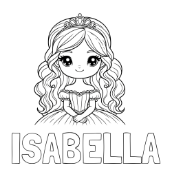 Online izdelana pobarvanka - Pobarvanka imena ISABELLA in pobarvanka ljubke princese