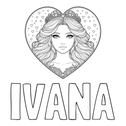 Online izdelana pobarvanka - Pobarvanka imena IVANA in pobarvanka ljubke princese v srčku
