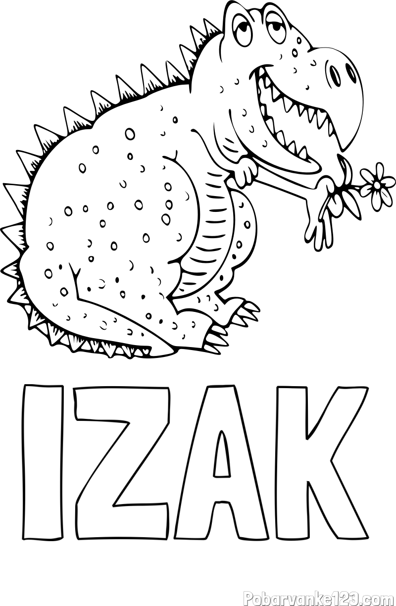Pobarvanka imena IZAK in pobarvanka veselega dinozavra