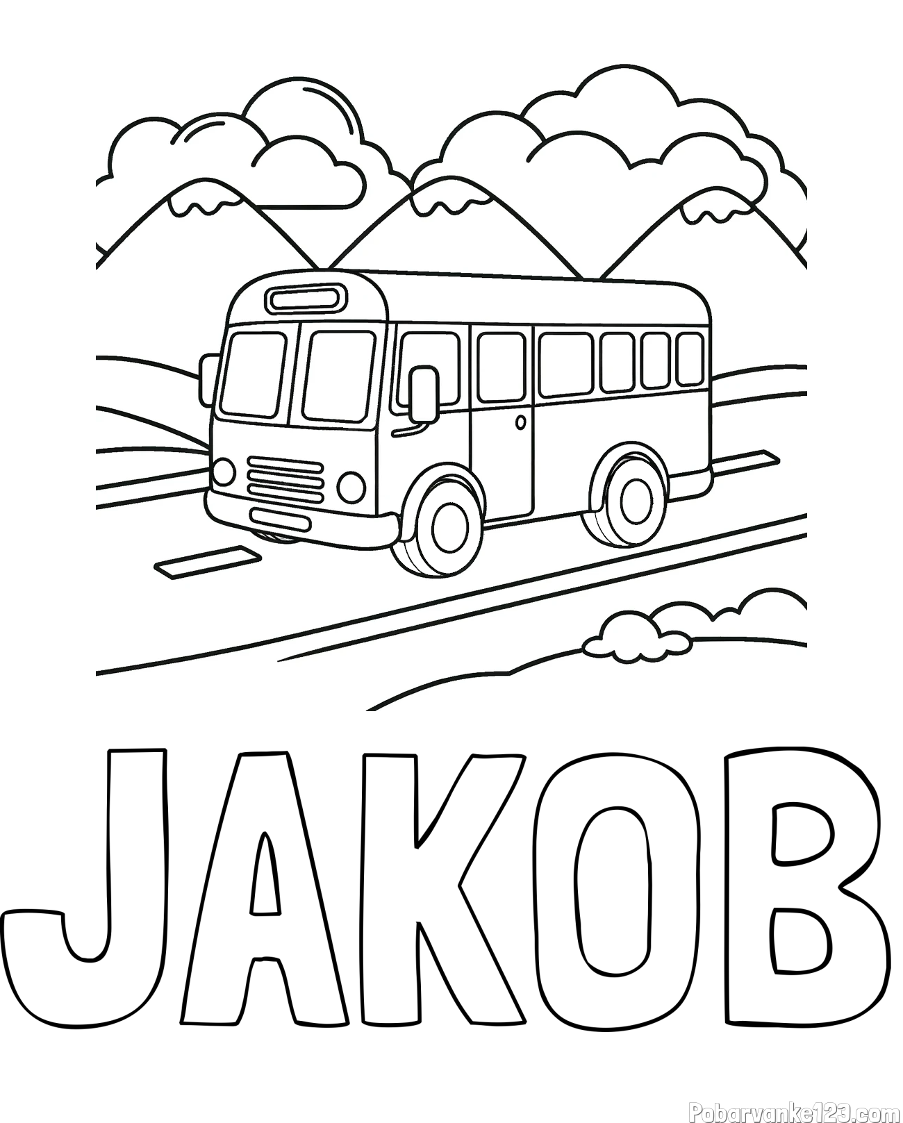 Pobarvanka imena JAKOB in pobarvanka avtobusa na vožnji