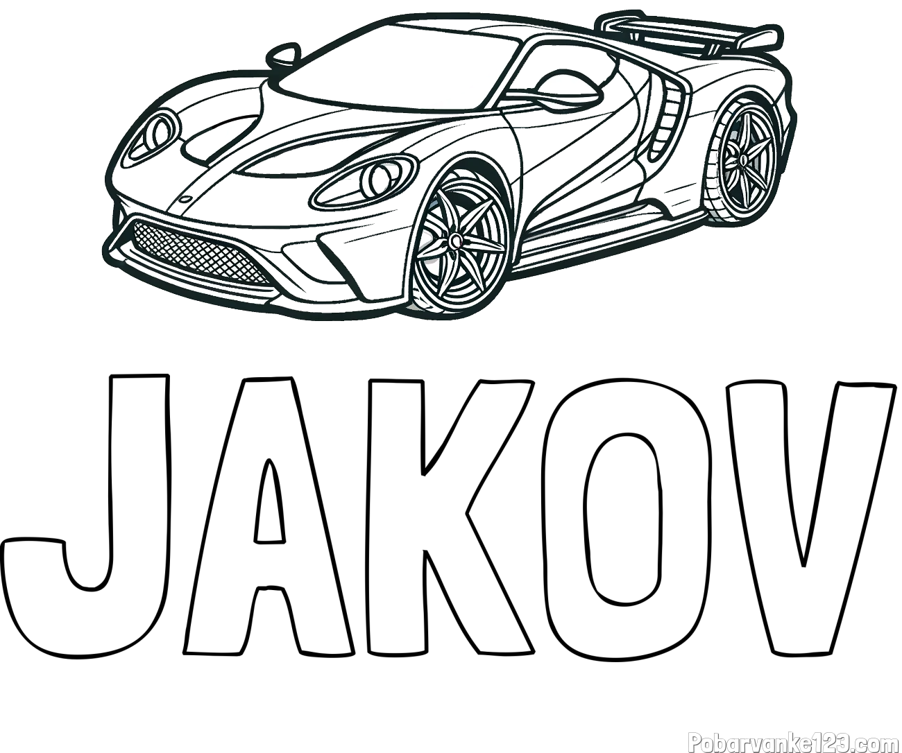 Pobarvanka imena JAKOV in Športni avtomobil