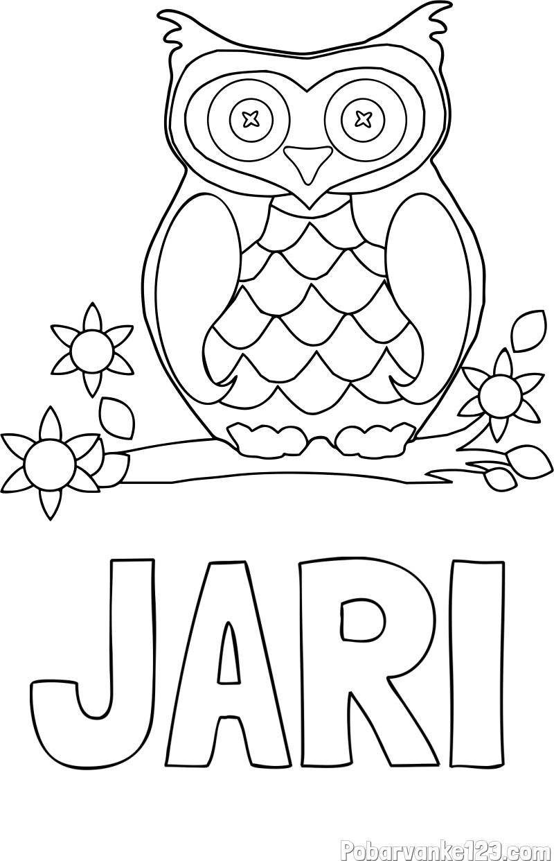 Pobarvanka imena JARI in pobarvanka sove