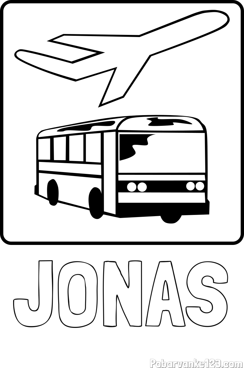 Pobarvanka imena JONAS in avtobus in letalo