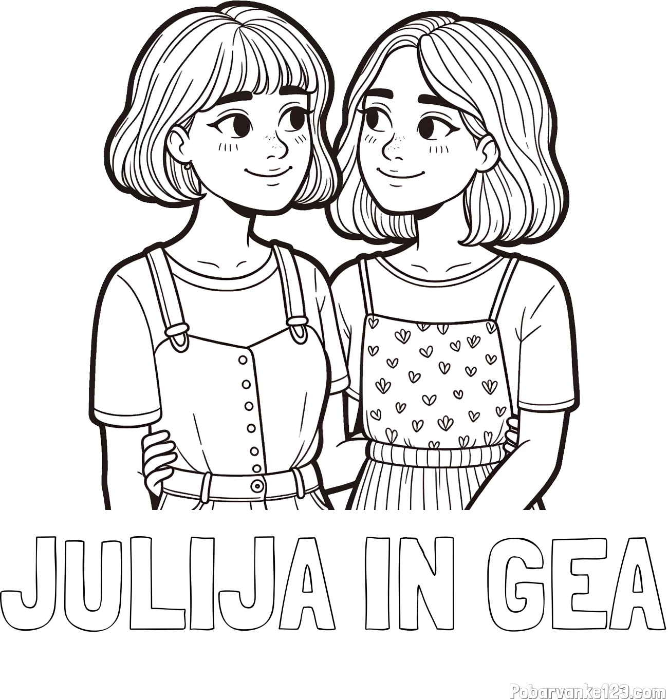 Pobarvanka imena JULIJA IN GEA in pobarvanka dveh najboljših prijateljic