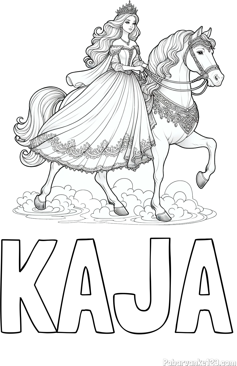 Pobarvanka imena KAJA in pobarvanka princese na konju