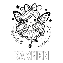 Online izdelana pobarvanka - Pobarvanka imena KARMEN in ljubka čarobna vila