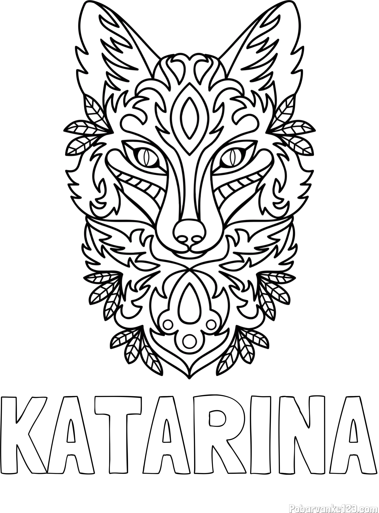 Pobarvanka imena KATARINA in pobarvanka volka - mandale