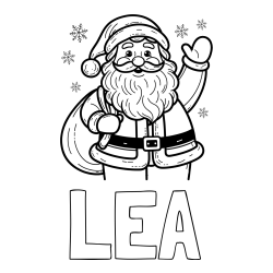 Online izdelana pobarvanka - Pobarvanka imena LEA in pobarvanka nasmejanega Božička s polno vrečo daril