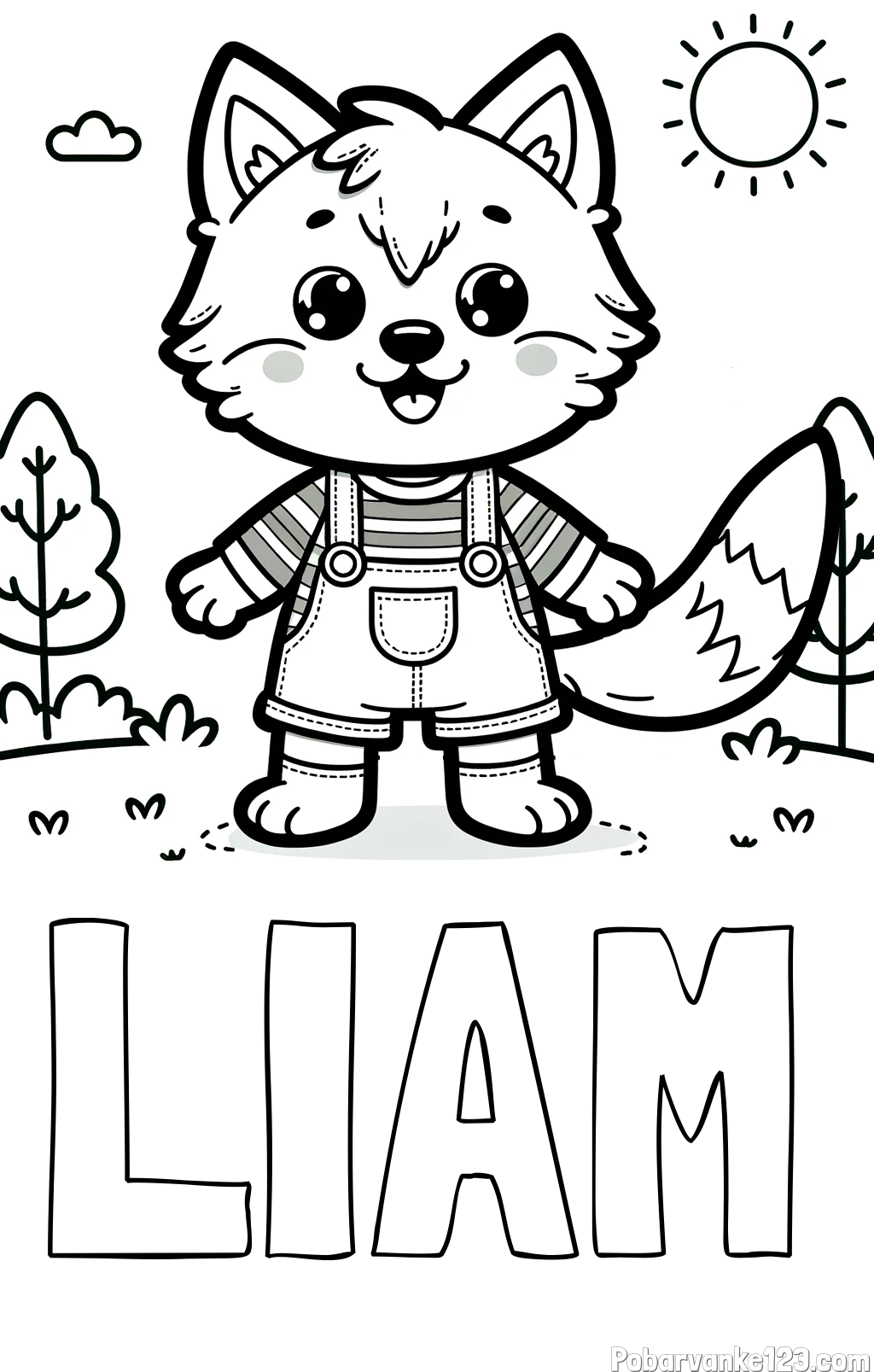Pobarvanka imena LIAM in pobarvanka ljubkega volka