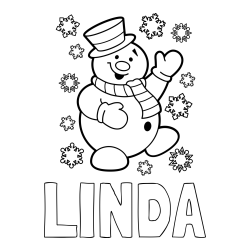 Online izdelana pobarvanka - Pobarvanka imena LINDA in pobarvanka veselega snežaka