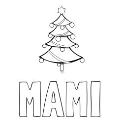 Online izdelana pobarvanka - Pobarvanka imena MAMI in božična smreka