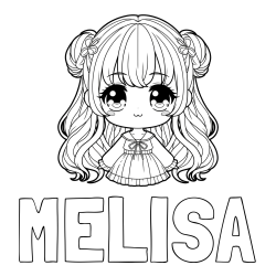 Online izdelana pobarvanka - Pobarvanka imena MELISA in pobarvanka prikupne punčke v anime slogu