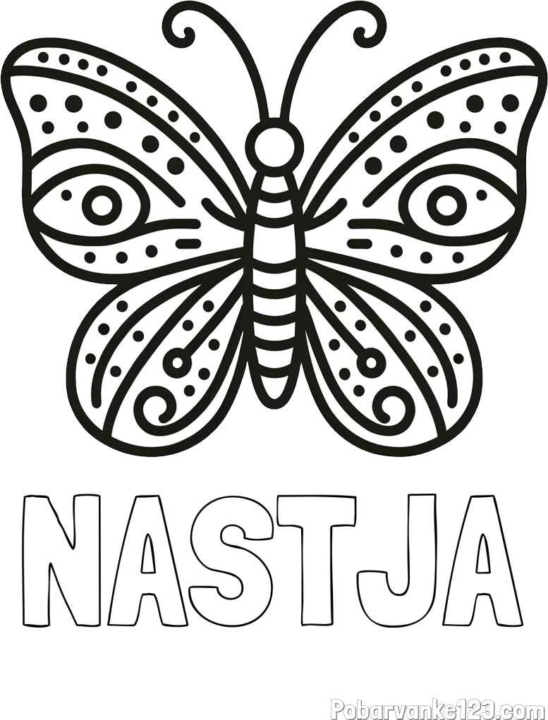 Pobarvanka imena NASTJA in preprosta pobarvanka metulja