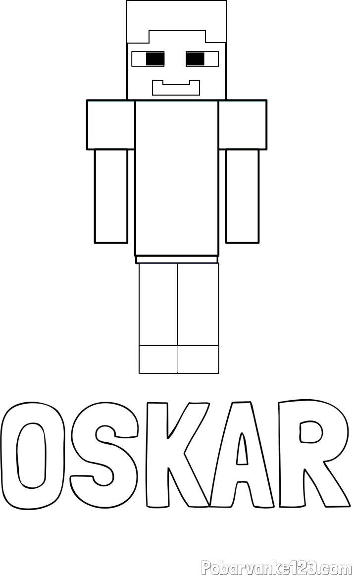 Pobarvanka imena OSKAR in pobarvanka Minecraft glavnega junaka