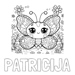 Online izdelana pobarvanka - Pobarvanka imena PATRICIJA in pobarvanka ljubkega metuljčka