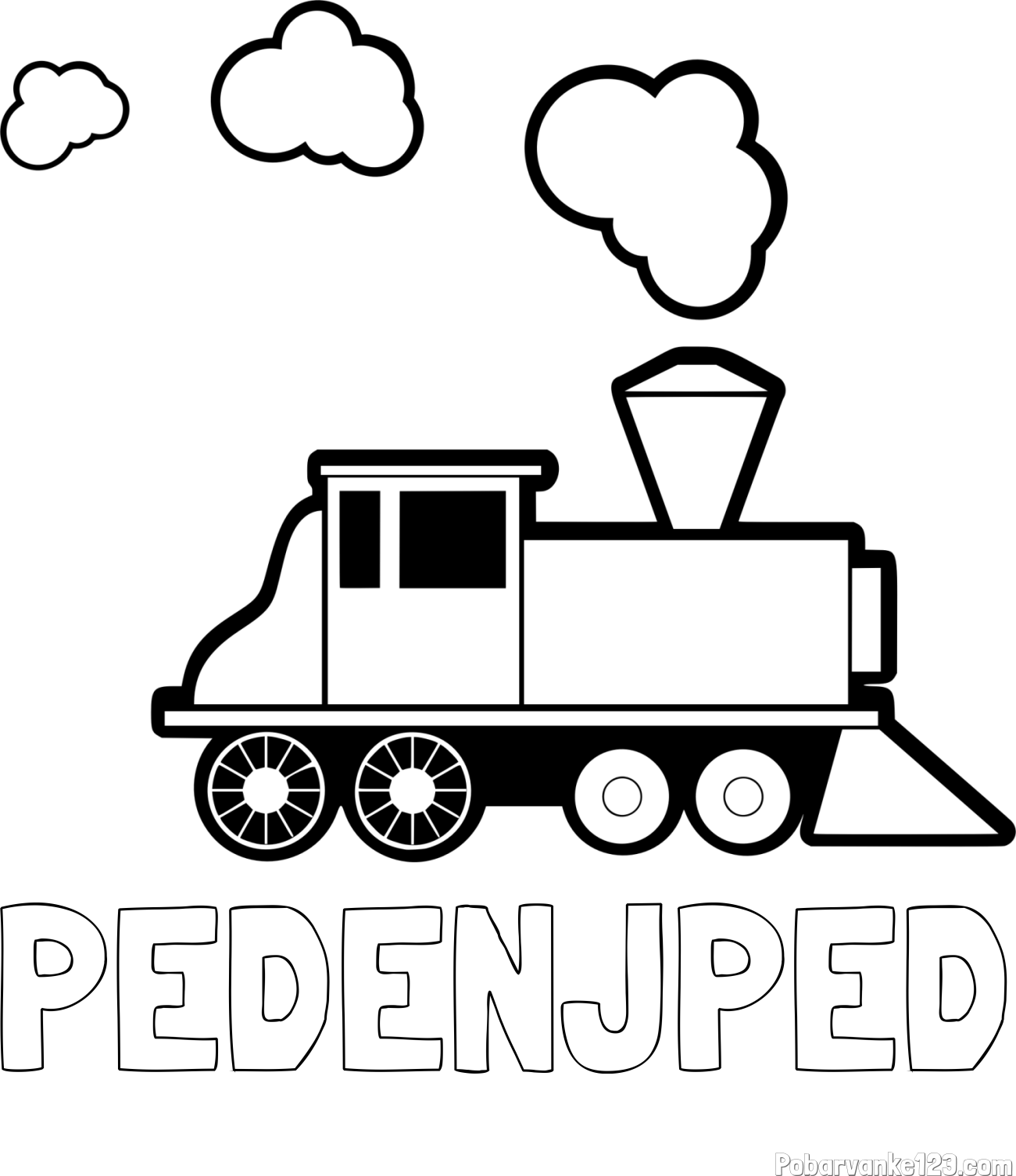 Pobarvanka imena PEDENJPED in pobarvanka parne lokomotive